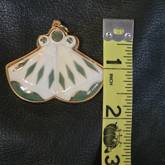 Porcelain vintage Egyptian green & gold double fan pendant - Picture 6 of 6